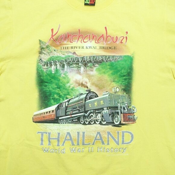 Joligolf The River Kwai Bridge T-Shirt Mens Size L Yellow Crew Neck Short Sleeve - Picture 2 of 6
